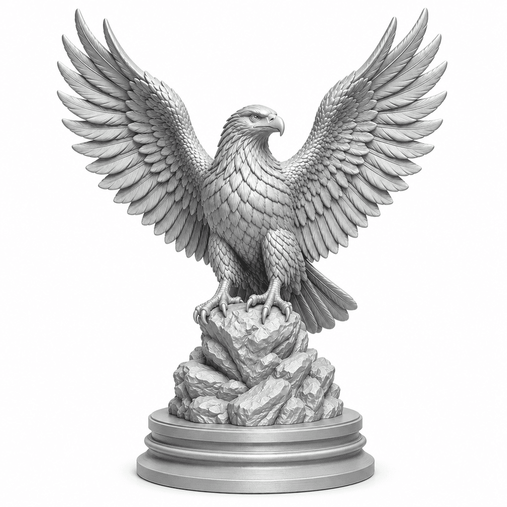 Escultura Decorativa de Águia com Asas Abertas — Prata